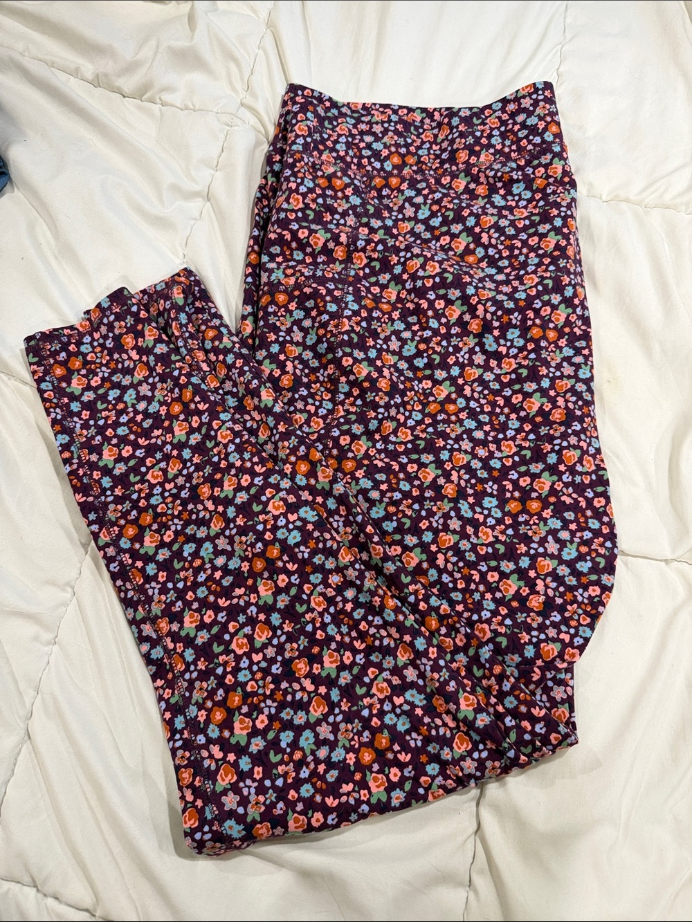 Floral Print Girls' Active Leggings - Purple Floral